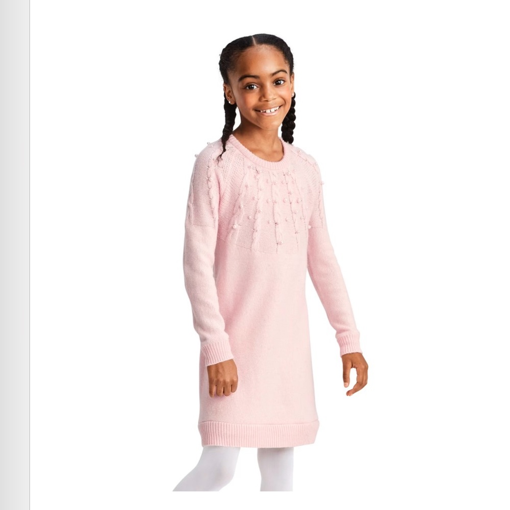 The Children’s Place Girls Faux Pearl Cable Knit Sweater Dress Size 7/8 Pink